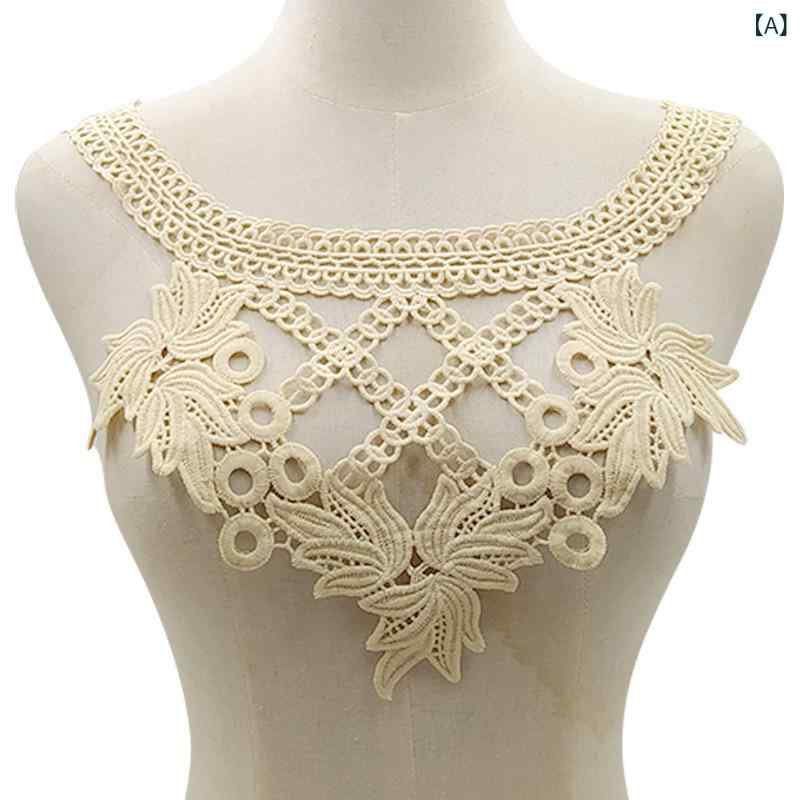 フェイクカラー 刺繍 花柄 リボン レース 立体 透かし刺繍 切り替え 偽領 女性用 ドレス 礼服 配飾 再生繊維 再生繊維 ベージュ ブラック ホワイト カーキ 普段使い フォーマル アクセサリー