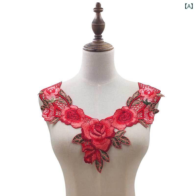 Other - 刺繍 レース 偽領 胸花 花飾り 花辺 リボン 飾り ディーアイワイ 手芸 アクセサリー ハンドメイド 素材 ポリエステル 刺繍加工 多色 カットソー トップス ブラウス ニット ワンピース ドレス 装飾 アクセント フリル レースアップ