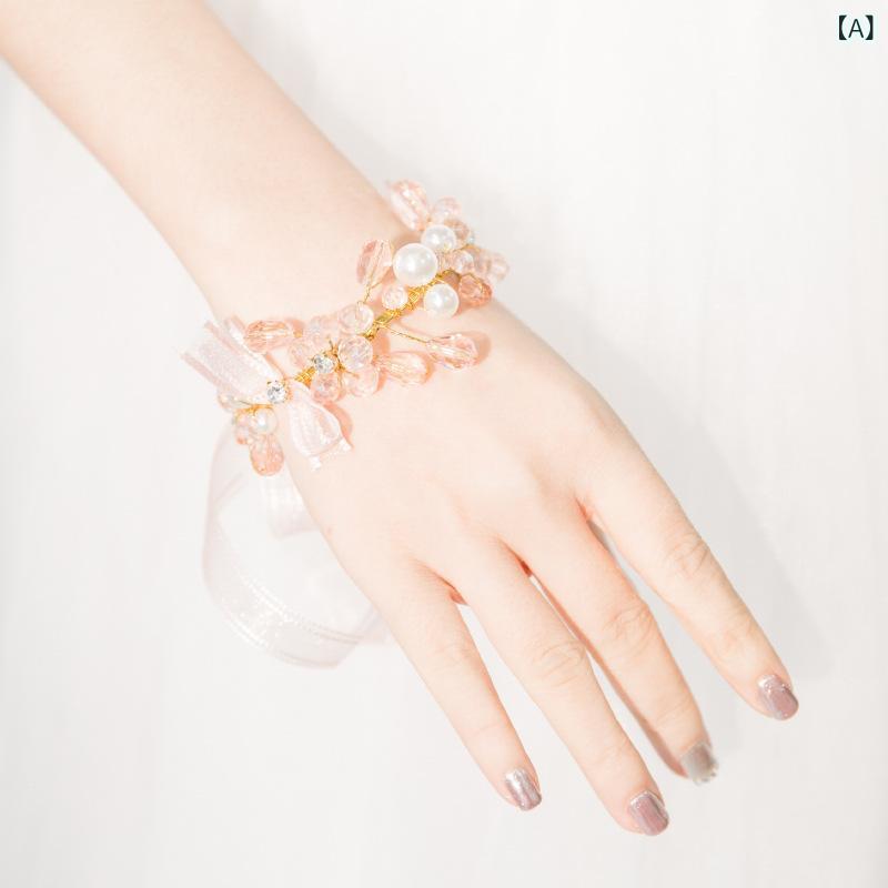 ・カテゴリ: ブレスレット・スタイル: 日韓・主な素材: 水晶・対象: 女性用・: 花モチーフ・カラー: ピンク