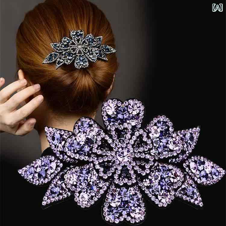 ・カテゴリ: ヘアアクセサリー・スタイル: ラグジュアリー・スタイル分類: ファッション通勤・素材: ラインストーン・種類: トップクリップ・対象: 女性・流行要素: ナチュラル・カラー展開: バイオレット、エレガントパープル、シャンパン、ダークブルーグレー、ブラック、フェアリーレッド、シャンパンピンクローズ