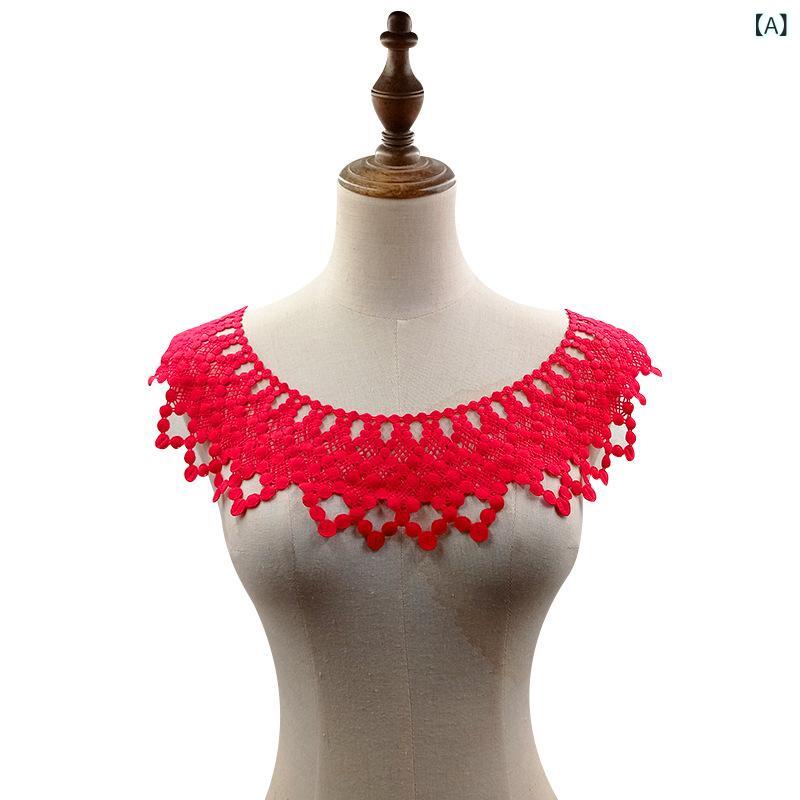 刺繍 胸花 立体 レース 花飾り 切り替え 刺繍 花モチーフ リボン 花柄 トップス ブラウス 付け襟 アクセサリー 再生繊維 ホワイト ベージュ レッド ブラック 女装 服飾 アクセント 装飾 花辺 裁縫 手芸 DIY 素材