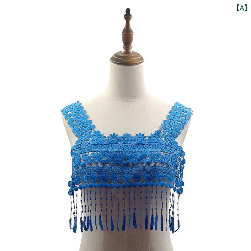 Other - 刺繍 レース フリル 襟 切り替え 胸元 花刺繍 ドロップ フリンジ 仮襟 配飾 アクセサリー ブルー ブラック ホワイト ピンク モカ ローズ レディース ファッション 装飾 裁縫 手芸 素材 再生繊維 透け感 ドロップショルダー フリルデザイン 華や