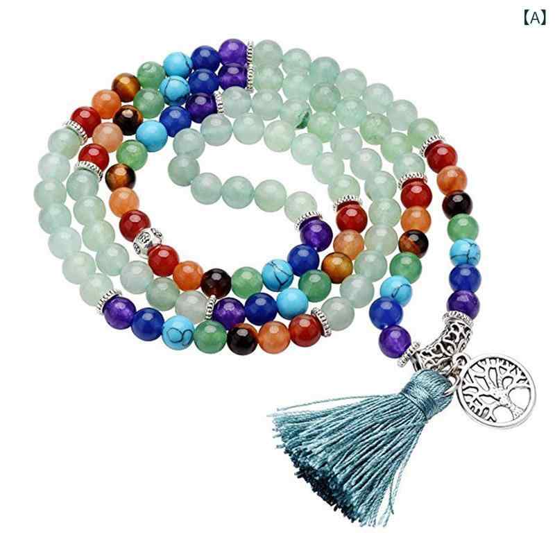 Rakuten - ロング 手链 虎眼石 串珠 男女用 天然石 粉晶 緑東陵石 火山石 流蘇 紫水晶 白松石 青金石 6mm ビーズ シンプル ファッション 通勤 自然 石アクセサリー ミックスカラー ユニセックス
