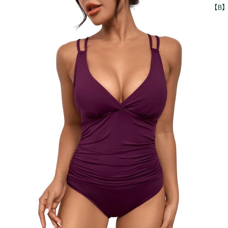 narukiの水着 レディース ワンピース 体型カバー Vネック セクシー 胸パッド付き 無地 バックシャン プール ビーチ 海 旅行 リゾート｜アングル2