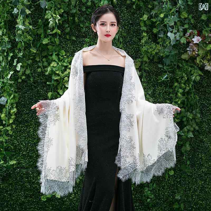 ・対象性別: 男女共用・主な素材: アクリル・カラー展開: 白レース花邊、黒レース花邊、ピンクレース花邊・スタイル: 日韓スイート・長さ: 175cm以上・幅: 75cm・編み方: 経編・柄: 単色・機能: 暖かい・流行要素: レース・丈: 中長