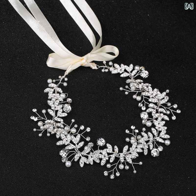 ウェディングベルト 新婦 ウェディングドレス アクセサリー 合金 パール ラインストーン 加工 銀色 KC金 粗幅 自動扣 夏 結婚式 フォーマル 装飾 華やか 光沢 豪華