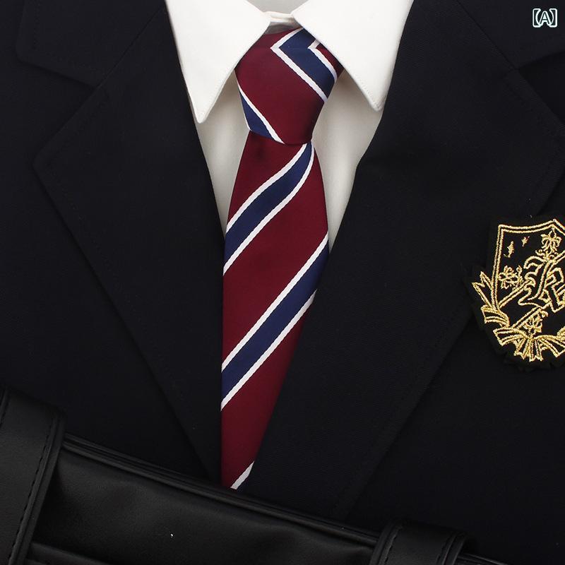 ネクタイ 男女用 条紋柄 手打ち ポリエステル 赤紺金 酒紅 暗紅 白紅 紺黄 学院風 制服 卒業式 フォーマル 普段使…