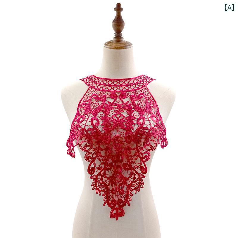 レース 胸花 刺繍 リボン 立体 透かし フェイクカラー 女性用 首元装飾 涤纶シルク ワインレッド ブルー ブラック ホワイト パープルピンク ライトブラウン ベージュ ゴールドブラウン 切り替え 華やか 普段使い