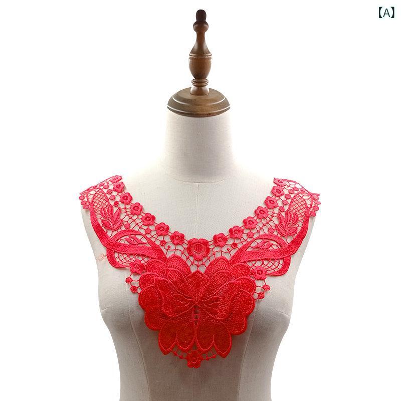 Other - レディース レース 偽襟 ポリエステル 光沢刺繍 立体 透かし胸花 切り替え 配飾 礼服用 トップス 服飾アクセサリー かわいい 赤 ピンク 緑 ブルー パープル グレー ベージュ ブラック ホワイト ブラウン