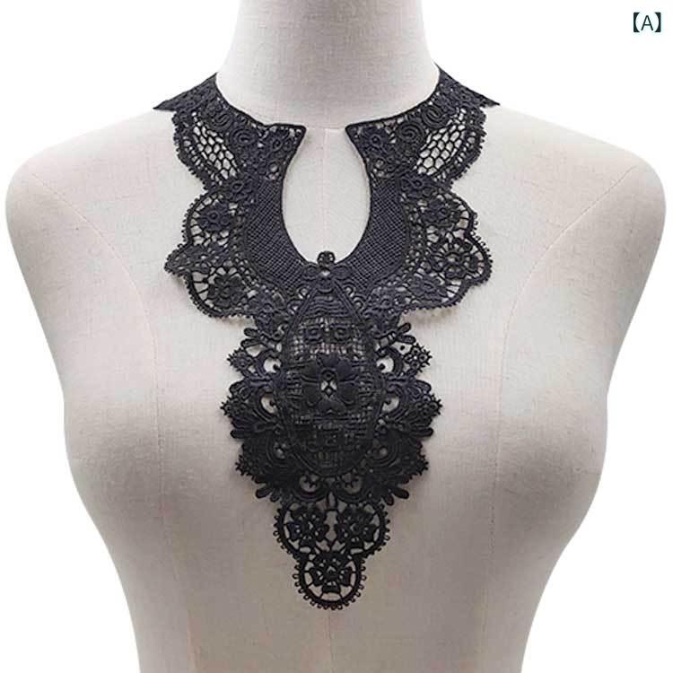 レディース 刺繍 レース 花柄 切り替え 襟 アクセサリー 牛乳シルク 再生繊維 立体 透かし 仮襟 ブラック ホワイト 礼服 ドレス トップス 配飾 かわいい 普段使い 通勤用