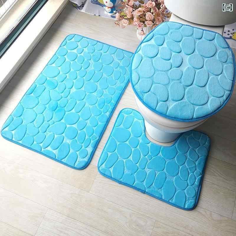 narukiの浴室 マット 3点セット トイレ 便座カバー フットマット 吸水 防滑 ポリエステル フランネル 圧花 現代 シンプル 家用 紫 海豚 ピンク 花柄 グレー 石柄 ブラウン 50x80cm 方形｜アングル3