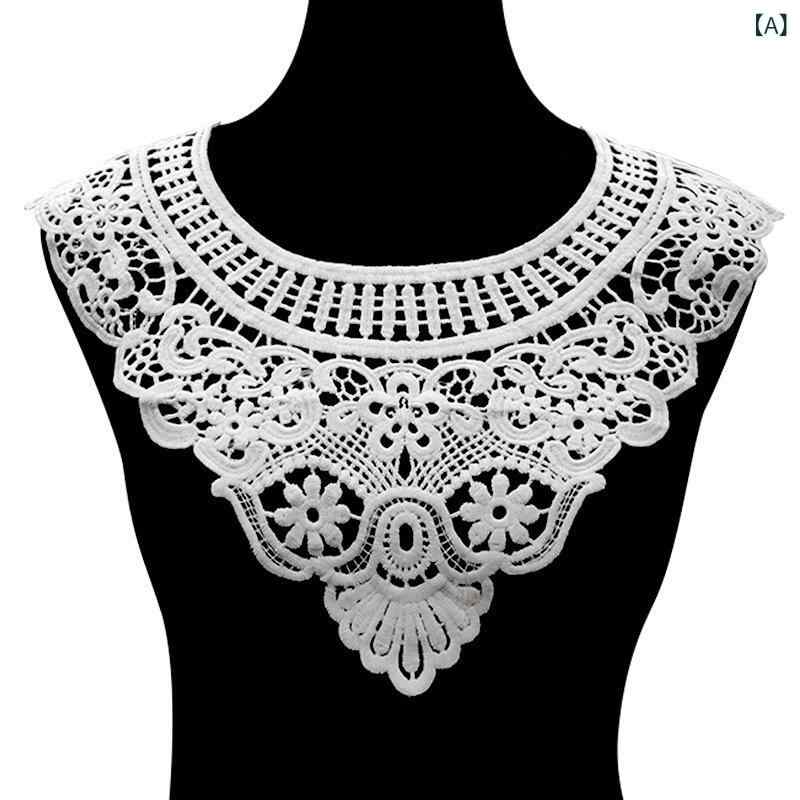 胸花 領花 偽領子 刺繍 刺繍レース 水溶性レース 立体 透け 切り替え 接触冷感 再生繊維 ホワイト ブラック レディース 礼服 ドレス 配飾 服飾 アクセサリー かわいい 華やか