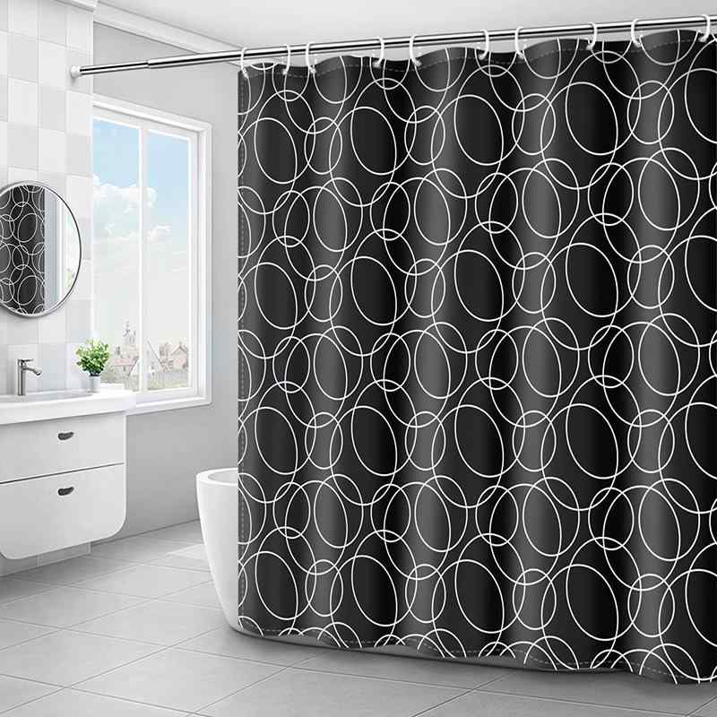 Shower Curtains - 浴室 防水カーテン 加厚 涤纶 ポリエステル 黒 幾何柄 シンプル モダン 浴槽用 シャワーカーテン 防滴 防カビ 通気性 軽量 家庭用 バスルーム用品
