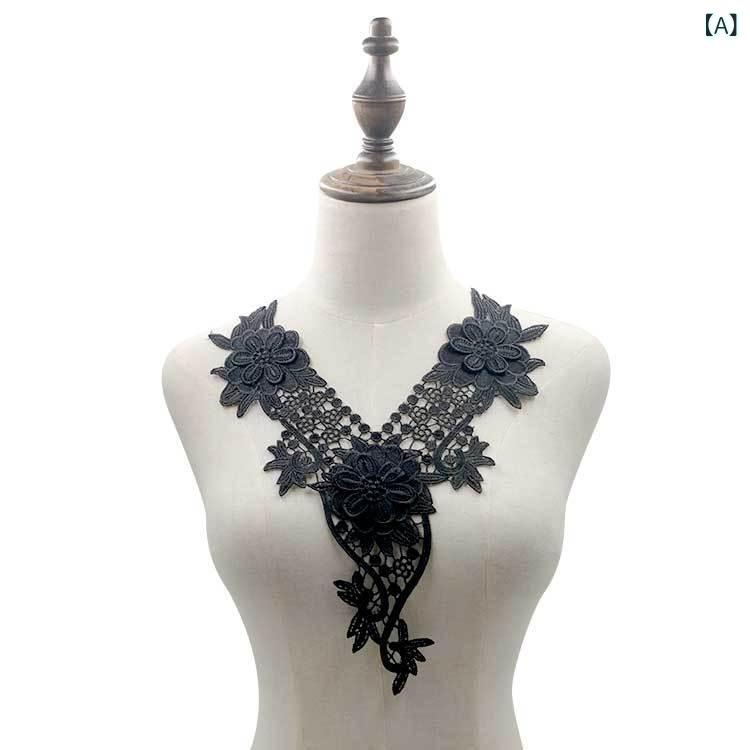 アクセサリー 女性用 刺繍 花モチーフ ゴールド 偽領 ダブルレイヤー レース リボン 光沢糸 切り替え デザイン ブラック ホワイト 礼服 ドレス 服飾 アクセント 33.5cm 28cm 大きめ 華やか デコレーション コサージュ ブローチ風