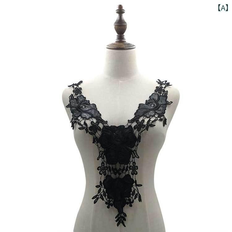 服装 アクセサリー PUレザー 刺繍 レース リボン 花モチーフ ブラック 切り替え 重厚 ポリエステル ドレス ワンピース トップス 装飾 花片 水溶性 大きめ 50cm 27cm 女性用 女装 時尚 通勤 普段使い 軽量 高級感