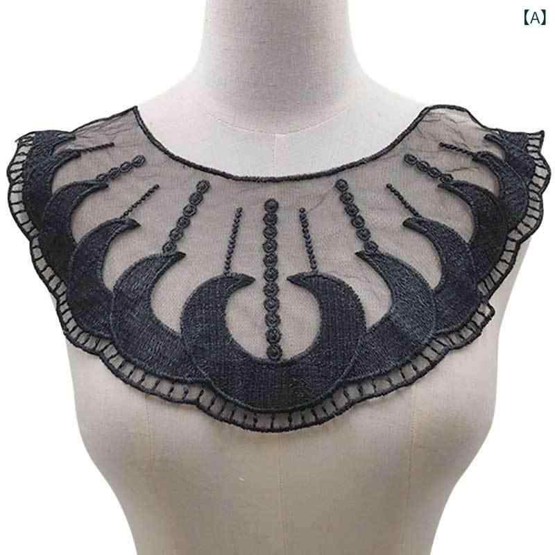 ドレス アクセサリー 刺繍 レース 胸花 領花 網地 刺繍衣領 偽領子 女性用 礼服用 ブラック ポリエステル 光沢シルク 華やか 装飾 切り替え 細工 ドレッシー カジュアルドレス フォーマル 普段使い