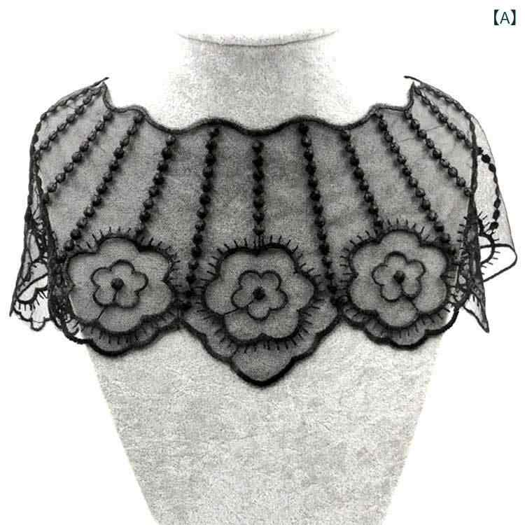 Other - レディース 偽物 襟 ブラック 刺繍 レース 花飾り ポリエステル 網地 服飾 トップス アクセサリー 切り替え 装飾 女性用 普段使い 軽量 高級感 シャツ ブラウス ネックライン 華やか 細工 コサージュ