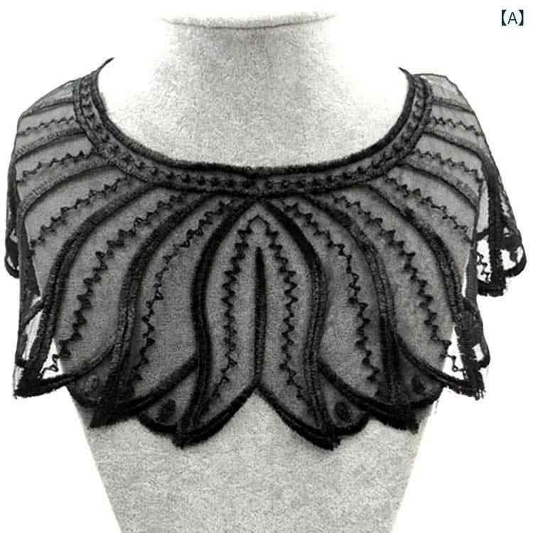 ブラウス 偽領 刺繍 レース 胸花 リボン 飾り ブラック ポリエステル 光沢 糸刺繍 網地 切り替え 女性用 服飾 アクセサリー トップス 付け襟 華やか 装飾 細工 華美 ブラウス用 母服 普段使い