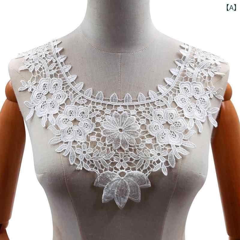 レディース 偽物領子 刺繍 立体 レース 衣領 花柄 胸花 切り替え 涤光丝 ポリエステル 白色 ブラック ピンク系 レッド ベージュ グリーン ライトブルー ネイビー カーキ ダークグリーン ライトグリーン 礼服 配飾 DIY 普段使い 軽量 通勤用