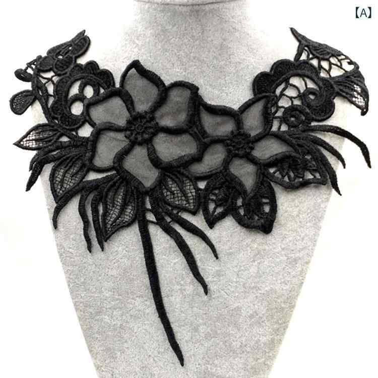 レディース レース 刺繍 胸花 花柄 フリル 偽物 襟 アクセサリー ブラック ホワイト 礼服 ドレス 服飾 配飾 切り替え 透け感 華やか 軽量 綿混