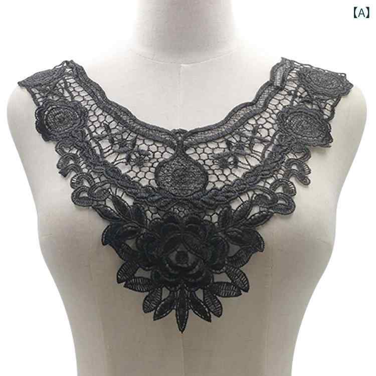 刺繍 胸花 立体 刺繍 花 領花 涤光丝 レース 透け 偽 襟 ブラック ホワイト 礼服 ドレス 服飾 アクセサリー DIY 手芸 切り替え 装飾 コサージュ コットン調 軽量 華やか 普段使い フォーマル