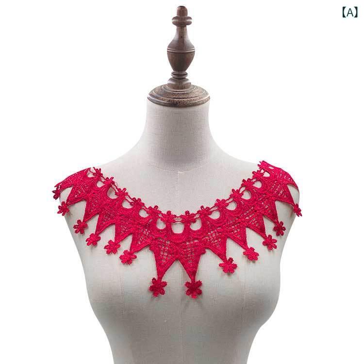 Other - 刺繍 花飾り 立体 レース フリル 領 リボン アクセサリー 女性用 礼服 ドレス 配飾 手芸 素材 ポリエステル 光沢 レース 透け フェイクカラー 酒红色 天藍色 グレー ベージュ ブラック ホワイト ピンク 豆沙色