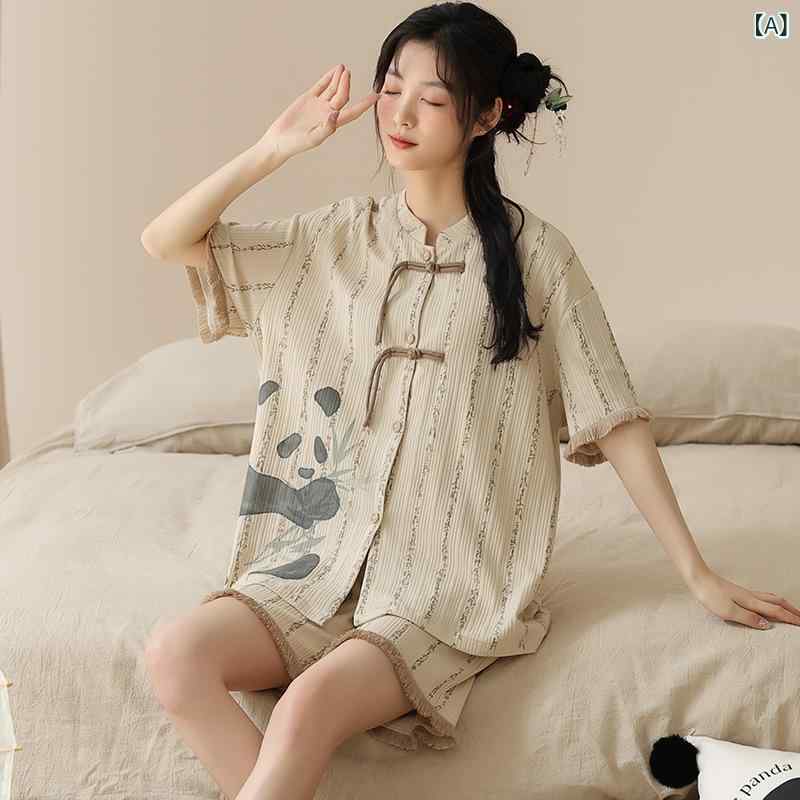パジャマ レディース 夏 短袖 ショートパンツ セット コットン 薄手 三分袖 翻領 快適 居家服 部屋着 カジュアル 軽量 吸湿速乾 シンプル ピンク系 アイボリー ブラック