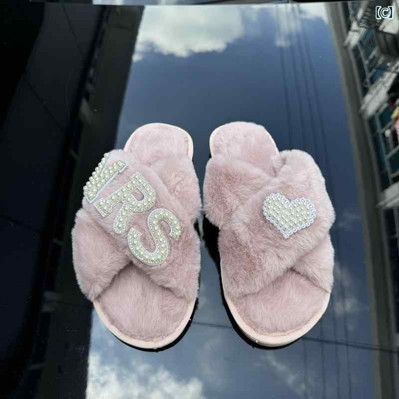 ルームサンダル 女性用 春夏 毛足裏 珍珠 アルファベット フラット ワイドトゥ 接触冷感 通気性 防滑 耐磨 室内履き 軽量 柔らかい 牛筋底 白色 ブラック ピンク グレー カーキ ベージュ ワインレッド 3