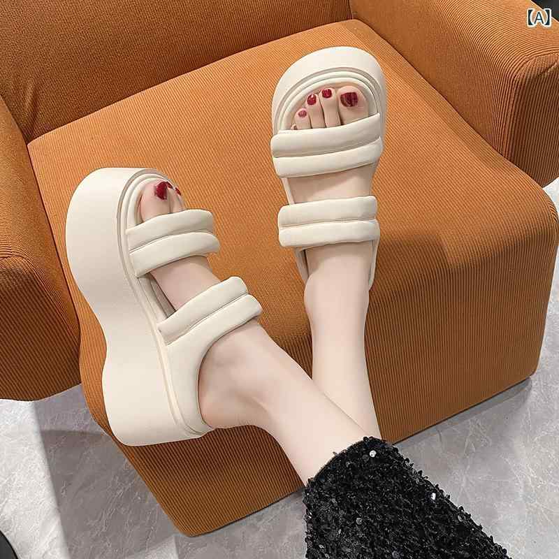サンダル 女性用 小柄向け 軽量 厚底 8cmヒール 外履き 高級感 一枚紐 米白色 ブラック シルバー 超繊維 ソフトレザー 丸トゥ 日常カジュアル 夏 快適 伸縮性 通勤 通学 普段使い