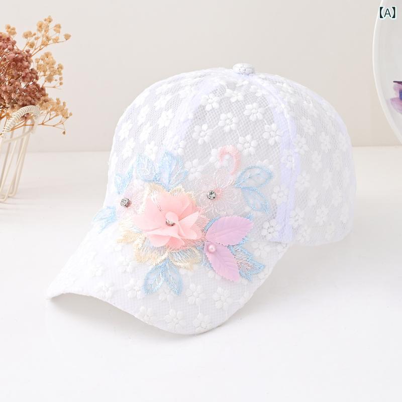 乐天商城 - ユニセックス 野球帽 かわいい 刺繍 花柄 パール 装飾 メッシュ ダックビル 透気性 遮陽 ポリエステル ポリエステル繊維 休闲 スポーツ シンプル ファッション 通勤 手刺繍加工 四季 通年 普段使い アウトドア デート 旅行