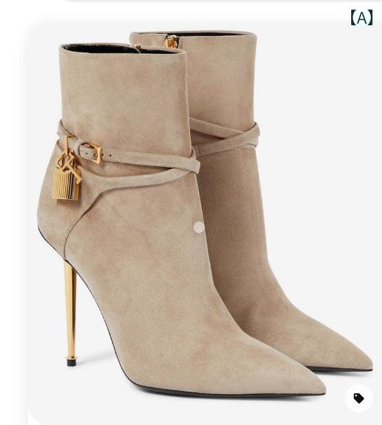 女性用 細ヒール ポインテッドトゥ ショートブーツ 純色 牛柄 金具 超高ヒール サイドジップ 低筒 米白 ブラック 秋冬 接触冷感 PU素材 軽量 カジュアル 普段使い 伸縮性 ハイヒール ミドルオープニング 欧米風 セクシー 快適 コーディネート自在