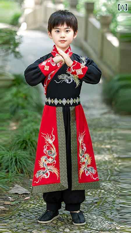 男の子 キッズ 唐装 漢服 中国風 子供服 秋冬 黒 聚酯繊維 起毛 柔軟 加工 欧美スタイル 中小学生 幼稚園 表演用 通学 普段使い
