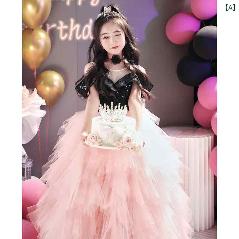 女の子 子供 礼服 蓬蓬 プリンセスドレス 女童 かわいい 洋気 誕生日 パーティー ピアノ発表会 子供主持 粉色 麻混紡 ポリエステル 混紡素材 軽量 通年用 プリンセス デザイン ふんわり スカート 子供服