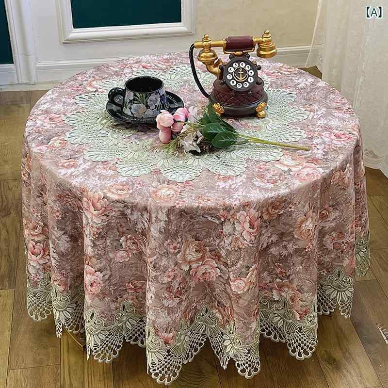 丸テーブルクロス レース 茶几布 ダイニングテーブルカバー 新中式 家用 布製 耐熱 植物花柄 高級感 緑 紫 花柄 グリーン系 パープル系 丸型 楕円型 長方形 サイドボードカバー