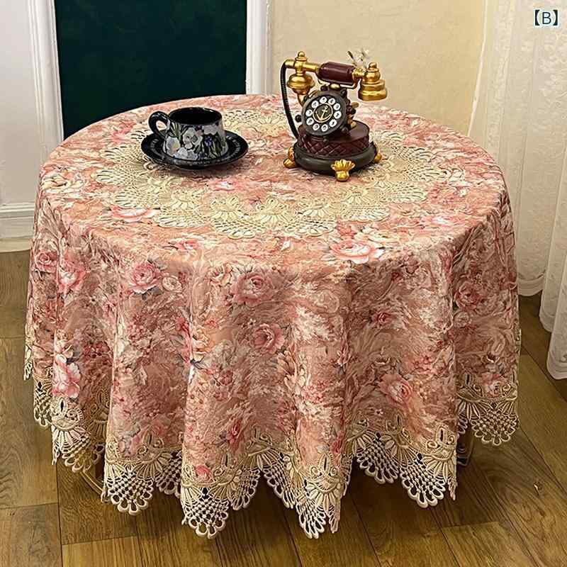 丸テーブルクロス レース 茶几布 ダイニングテーブルカバー 新中式 家用 布製 耐熱 植物花柄 高級感 緑 紫 花柄 グリーン系 パープル系 丸型 楕円型 長方形 サイドボードカバー 2