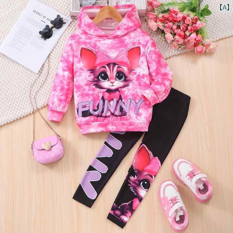 女児 キッズ トップス 長袖 セットアップ かわいい 猫柄 プリント 春夏 秋冬 ピン...