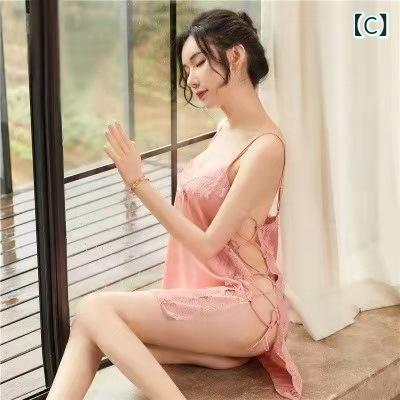 ベビードール レディース セクシー ランジェリー サテン 切り替え レース シースル...