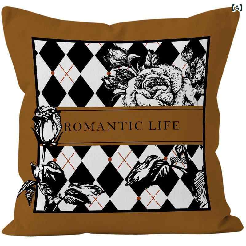 Cushion Covers - 抱枕カバー 毛绒 45x45cm 美式レトロ 黒白 幾何学 条紋柄 ソファー 車内 オフィス 座椅子 クッションカバー インテリア ホームユース 座布団カバー 長方形なし 柔らかい素材