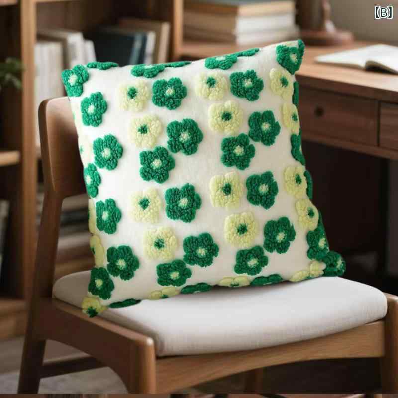 抱枕カバー 花柄 ふわふわ 羊毛風 ソファー用 クッションカバー 45cm角 現代風 シンプル 葉っぱ模様 リビング 寝室 書斎 アウトドア かわいい インテリア [2]