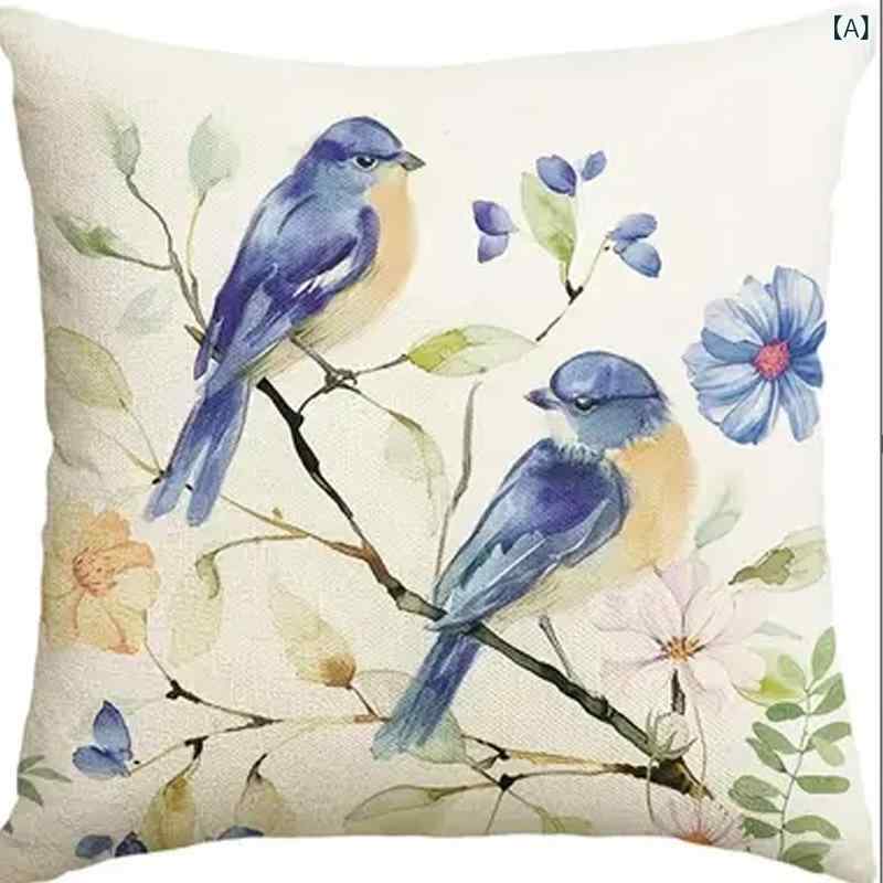 抱枕カバー 麻 45x45cm 春 植物 花柄 花卉 かわいい 花 植物柄 リビング 寝室 インテリア 飾り 美式 スタイリッシュ 通年 軽量 柔らか リラックス 癒し 部屋飾り クッションカバー ソファ ベッドサイド 季節柄 ナチュラル