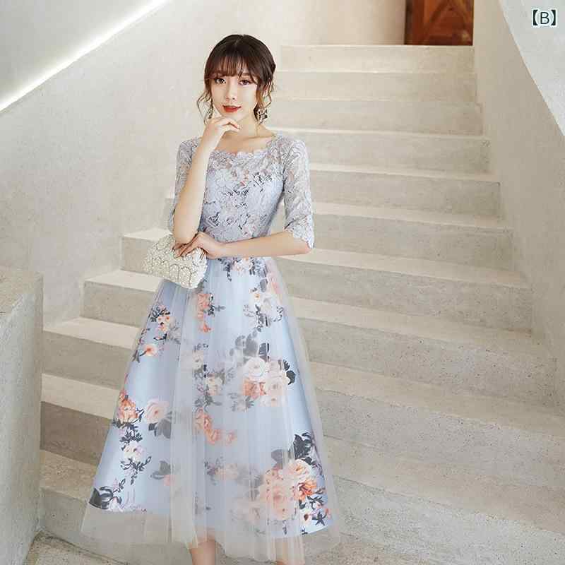 ワンピース レディース 卒業パーティー用 Aライン ハイウエスト 中腰 三分袖 ロングスカート 黒 グレー系 ポリエステル 気質エレガント 成人女性 フォーマルドレス スリムシルエット ミセス トップス イブニングドレス 2