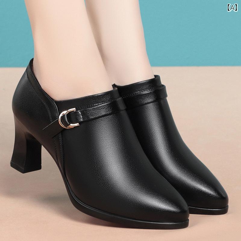 パンプス レディース 中高ヒール 粗めブロックヒール 尖頭 ソフトレザー 中口 低幫 側面ジッパー 超繊維素材 PVCソール 接触冷感 伸縮性 軽量 秋 黒 ワインレッド 普段使い 通勤 韓国風 カジュアル 女性用 大人 ママコーデ 純色 春秋 粘着製法