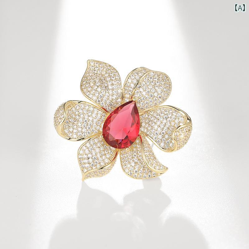 ブローチ 男女用 ジルコニア 花 モチーフ 山茶花 コサージュ 金色 ローズピンク コサージュ コート アクセサリー 華やか 装飾 コサージュ ピン コサージュ 花飾り 電鍍加工 ファッション アクセサリー 通勤 コーディネート コサージュ ピン 華やか