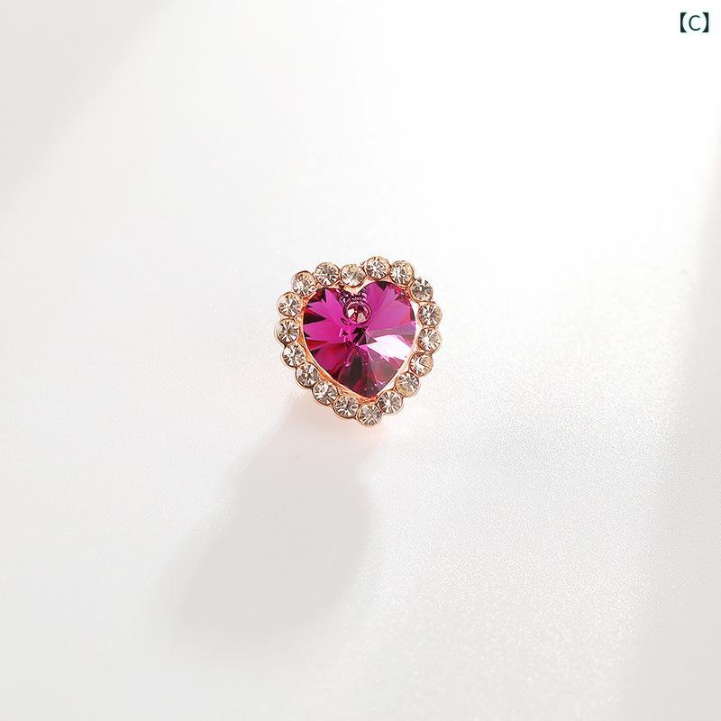 narukiのブローチ 女性用 ハート型 奥地利水晶 ジルコニア 電気メッキ加工 かわいい 清楚 甘め ピン留め 服飾アクセサリー バラ金 水莲紅 シルバー オリーブグリーン ローズピンク ブルー 冬 装飾品｜アングル3