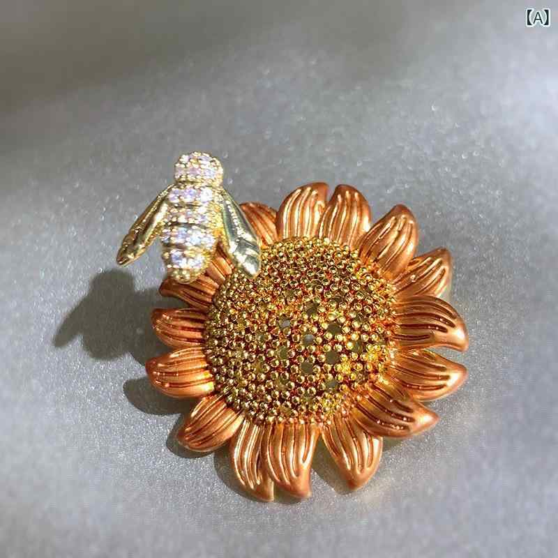 Other - ブローチ ユニセックス 向日葵 ヒマワリ 太陽の花 跳動 蜂 花モチーフ ジルコニア 金カラー 植物 花卉 ファッション アクセサリー 軽奢 ファッション 通勤 夏 装飾 ピン 別針 かわいい 普段使い 高級感 軽量