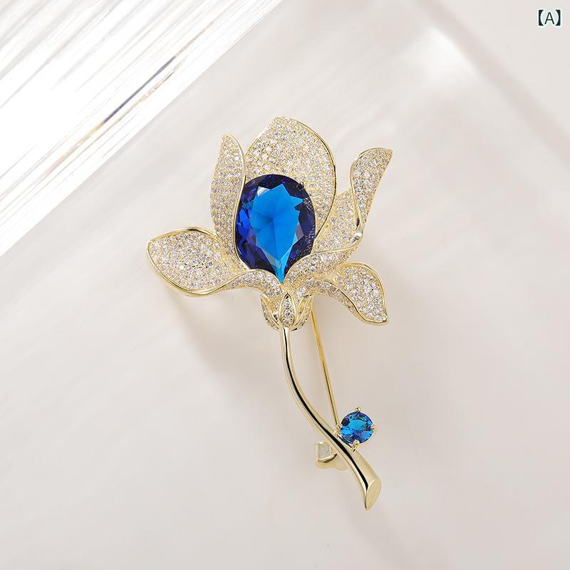 Other - ブローチ 女性用 玉蘭花 百合 花卉 モチーフ ジルコニア 装飾 電気メッキ加工 金カラー 軽奢風 ファッション 通勤 普段使い 花モチーフ ピン 別針 植物柄 華やか アクセサリー コーデ トップス コサージュ