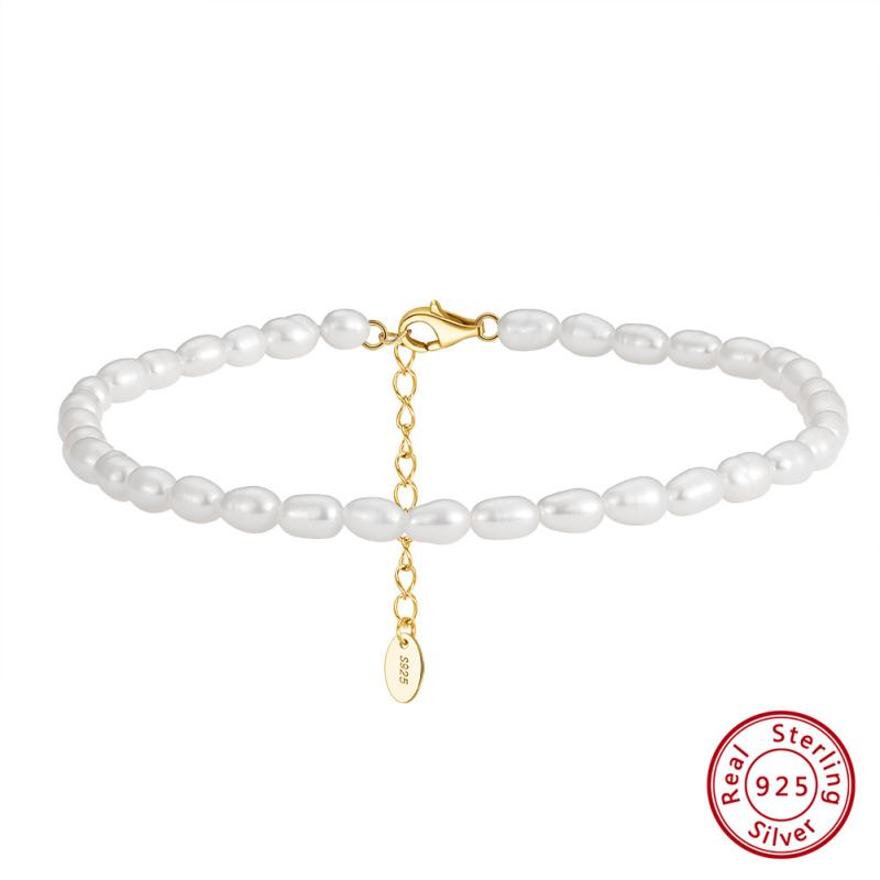 脚链 女性用 925シルバー 淡水パール 14Kゴールドカラー 3.5mm 小粒ビーズ 幾何学デザイン レディース 足首アクセサリー 復古スタイル 軽量 細 chain 華やか 夏 秋 普段使い パーティー ギフト