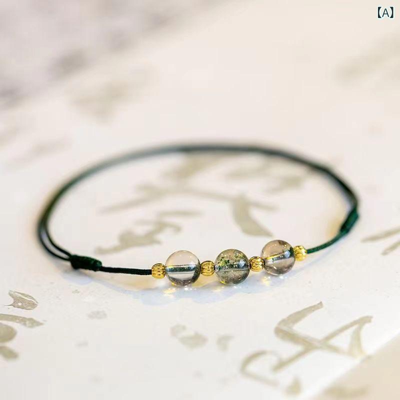 Other - アンクレット 女性用 緑水晶 グリーンクリスタル 花柄 手工編み 調整可能 シンプル かわいい 普段使い 夏 ギフト アクセサリー