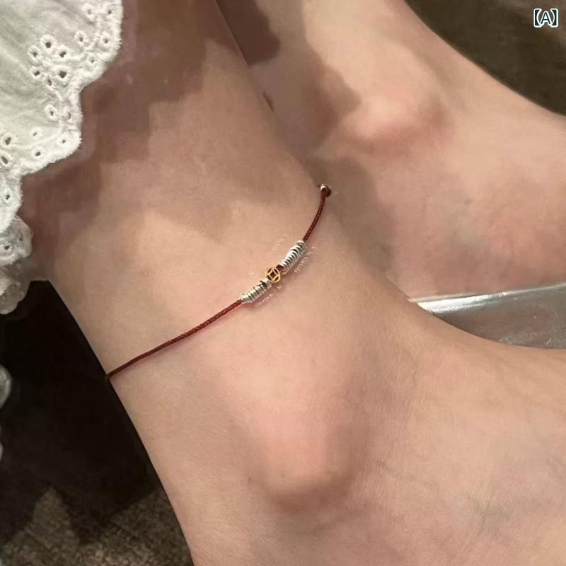 Other - フットチェーン 女性用 レディース 銅銭 デザイン 復古風 赤いロープ 金貨風 小众 幾何型 足飾り ファッション 気質 百搭 潮 夏 2025年 独立包装 汕尾産