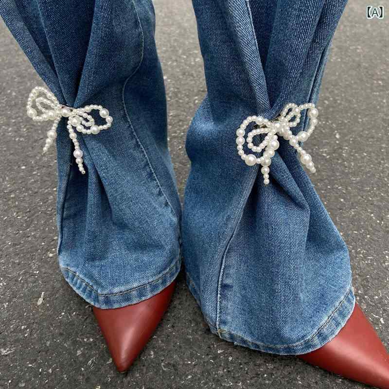 脚飾り レディース ショートパンツ 脚チェーン 蝶結び 桃心 金属 ピン 装飾 偽物パール 接触冷感 夏 かわいい 軽量 切り替え デザイン ゴールド ミックスカラー ハイウエスト
